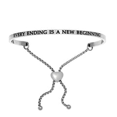 Intuitions Stainless Steel EVERY ENDING IS A NEW BEGINNING Diamond Accent Adjustable Bracelet fine designer jewelry for men and women