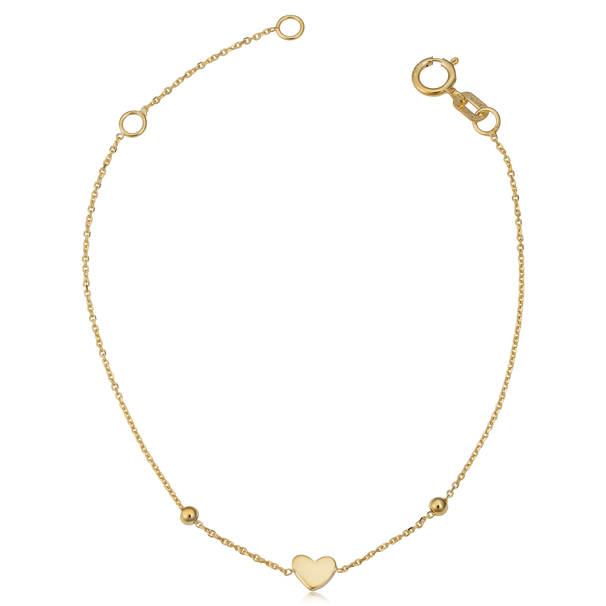 14k Yellow Gold Heart And Bead Adjustable Baby Bracelet, 6.5" fine designer jewelry for men and women