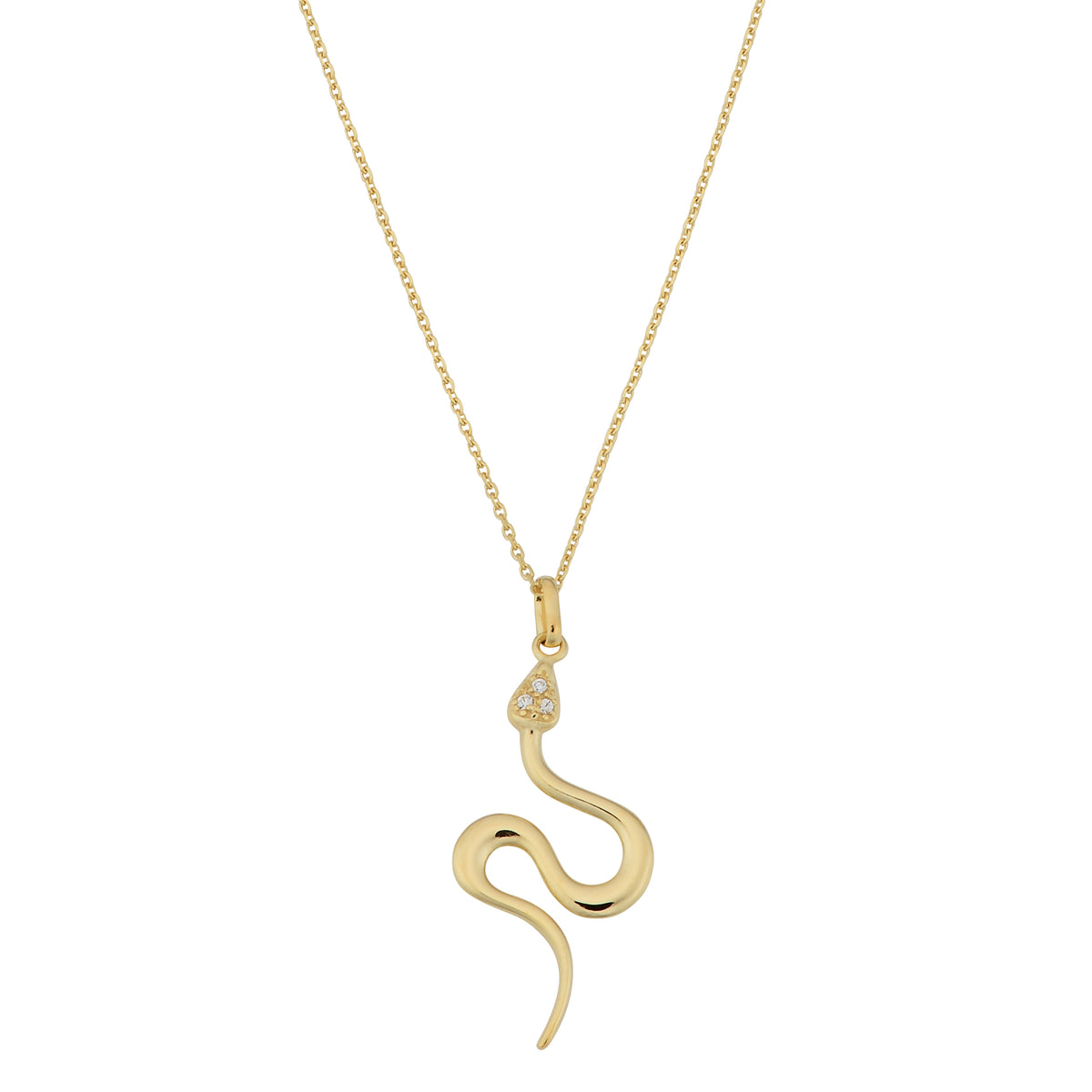 10K Yellow Gold Cubic Zirconia Snake Pendant Necklace, 18" fine designer jewelry for men and women