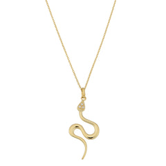 10K Yellow Gold Cubic Zirconia Snake Pendant Necklace, 18" fine designer jewelry for men and women