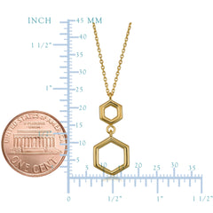 10K Yellow Gold Double Hexagon Geometric Pendant Necklace, 18" fine designer jewelry for men and women