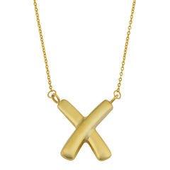 10K Yellow Gold Fancy X Pendant Necklace, 17" fine designer jewelry for men and women