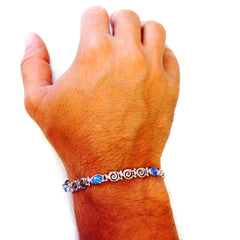 Sterling Silver Rhodium Plated Greek Spira Bracelet and Synthetic Opal, 7.25" fine designer jewelry for men and women