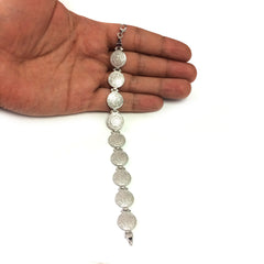 Sterling Silver Rhodium Plated Phaistos Disc Link Bracelet, 7" fine designer jewelry for men and women