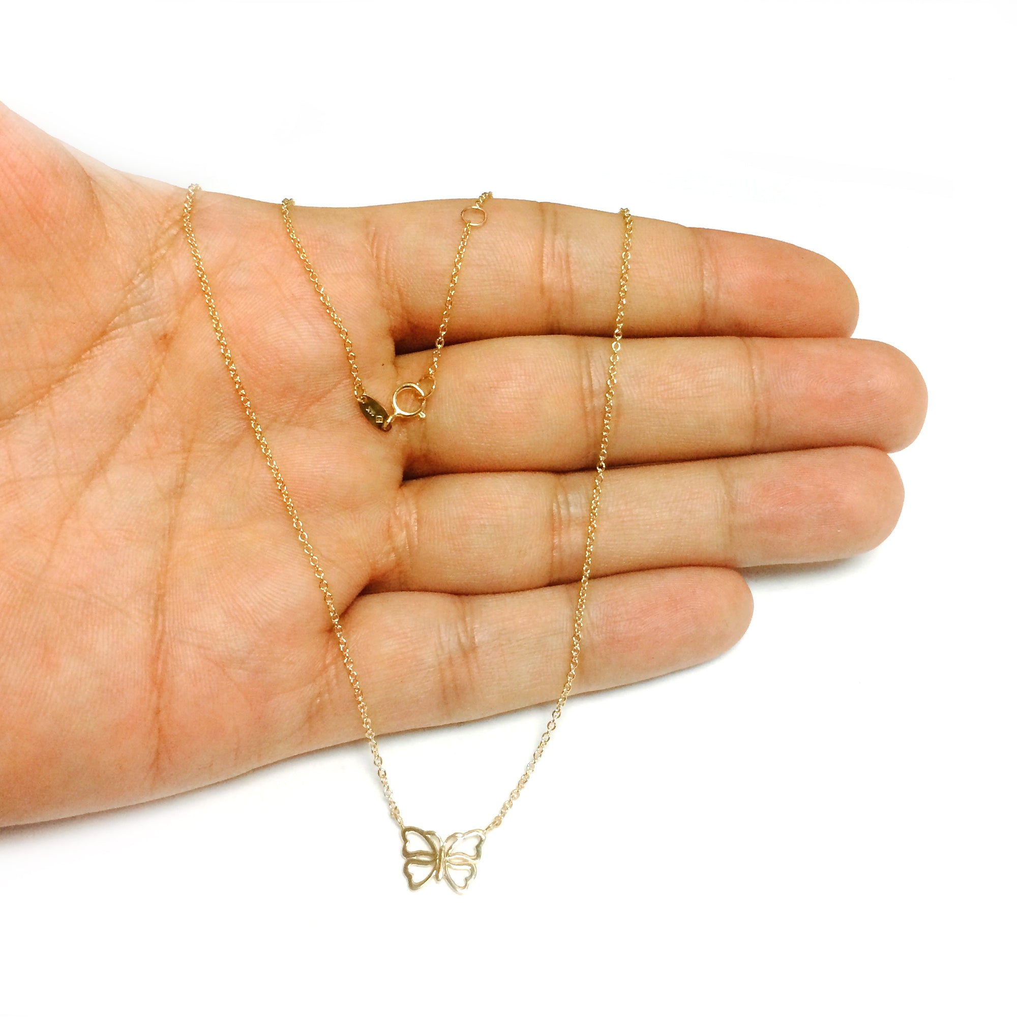 14K Yellow Gold Butterfly Pendant On 17" To 18" Adjustable Necklace fine designer jewelry for men and women