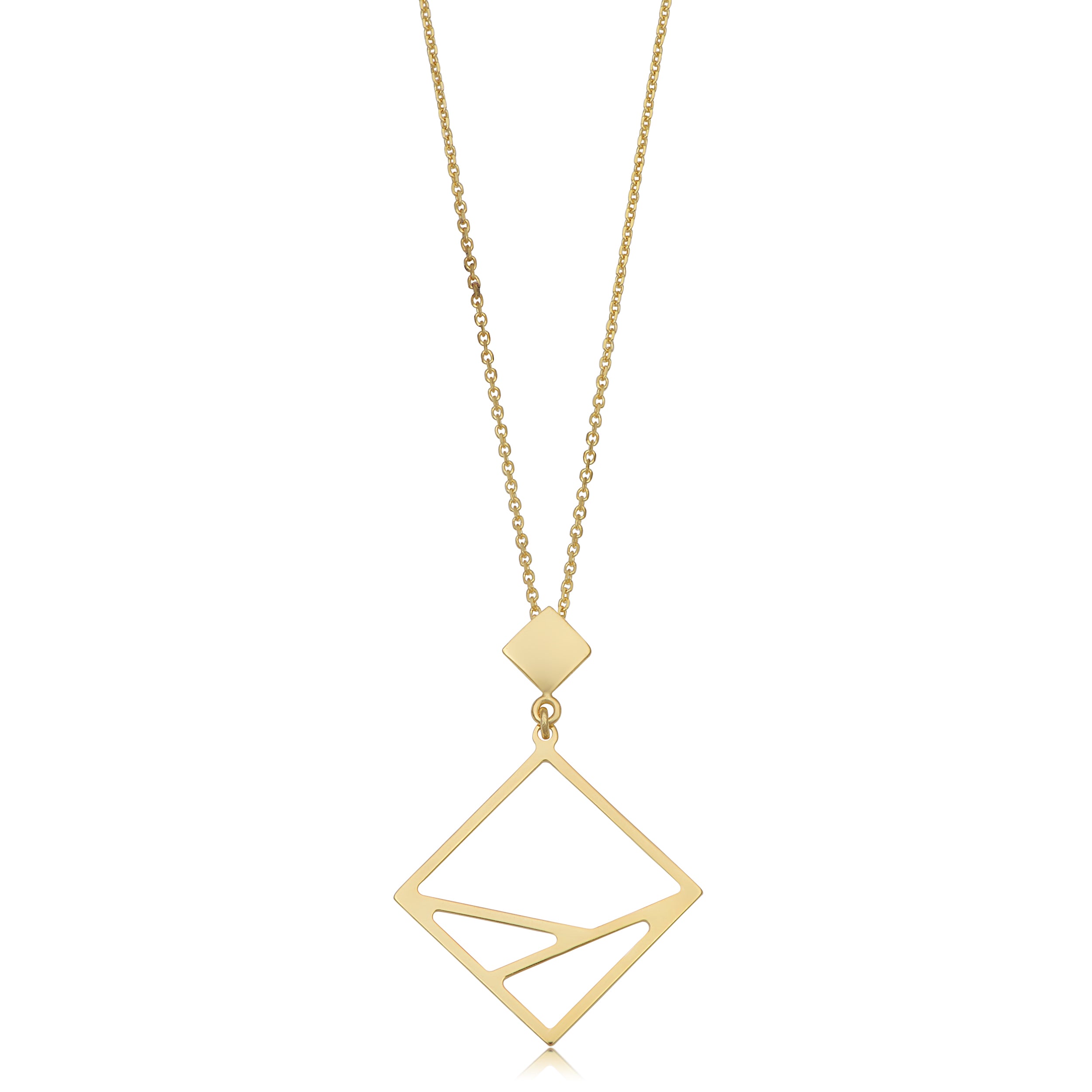 14k Yellow Gold Geometric Pendant Adjustable Necklace, 18" fine designer jewelry for men and women