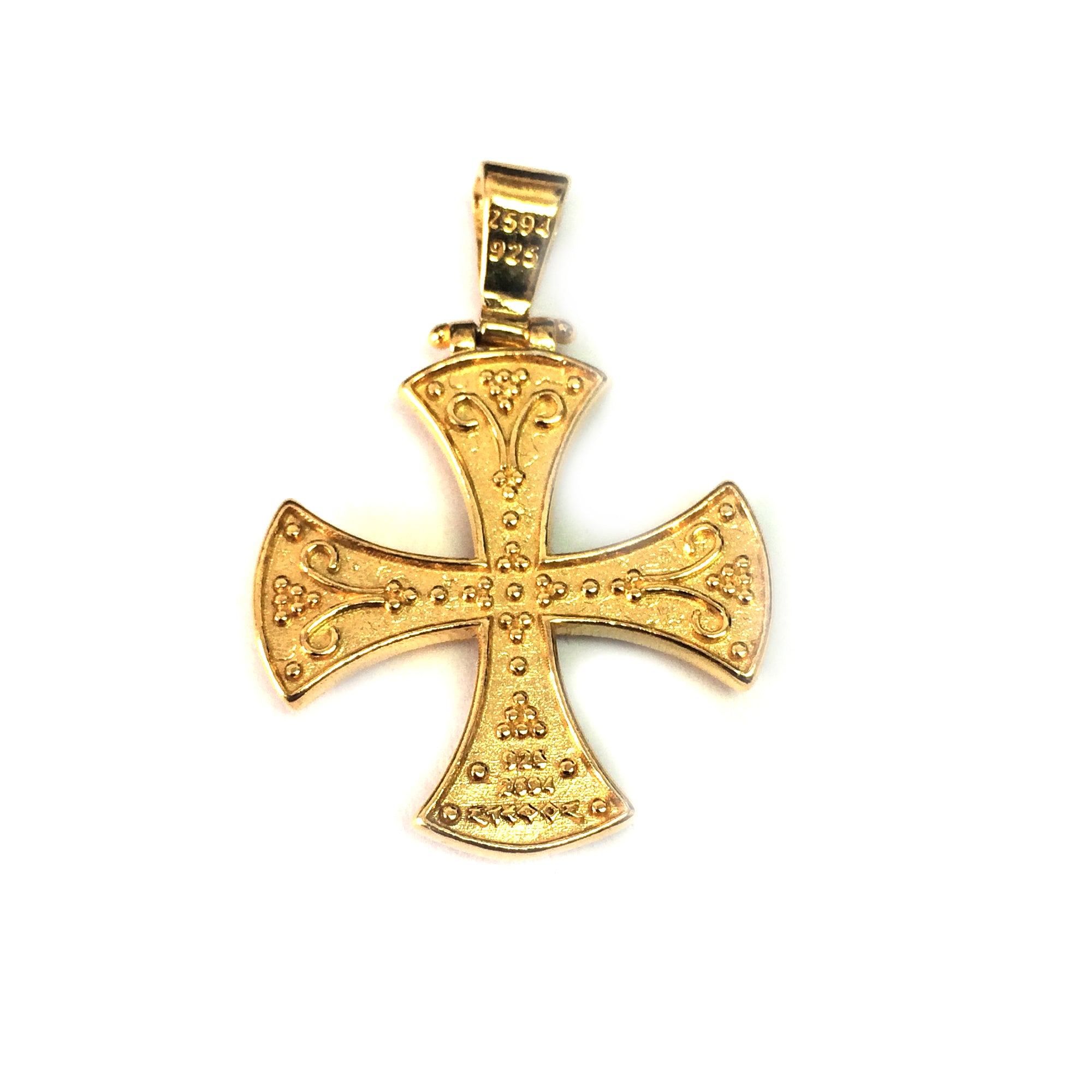 Sterling Silver 18 Karat Gold Overlay Byzantine Style Cross Pendant fine designer jewelry for men and women