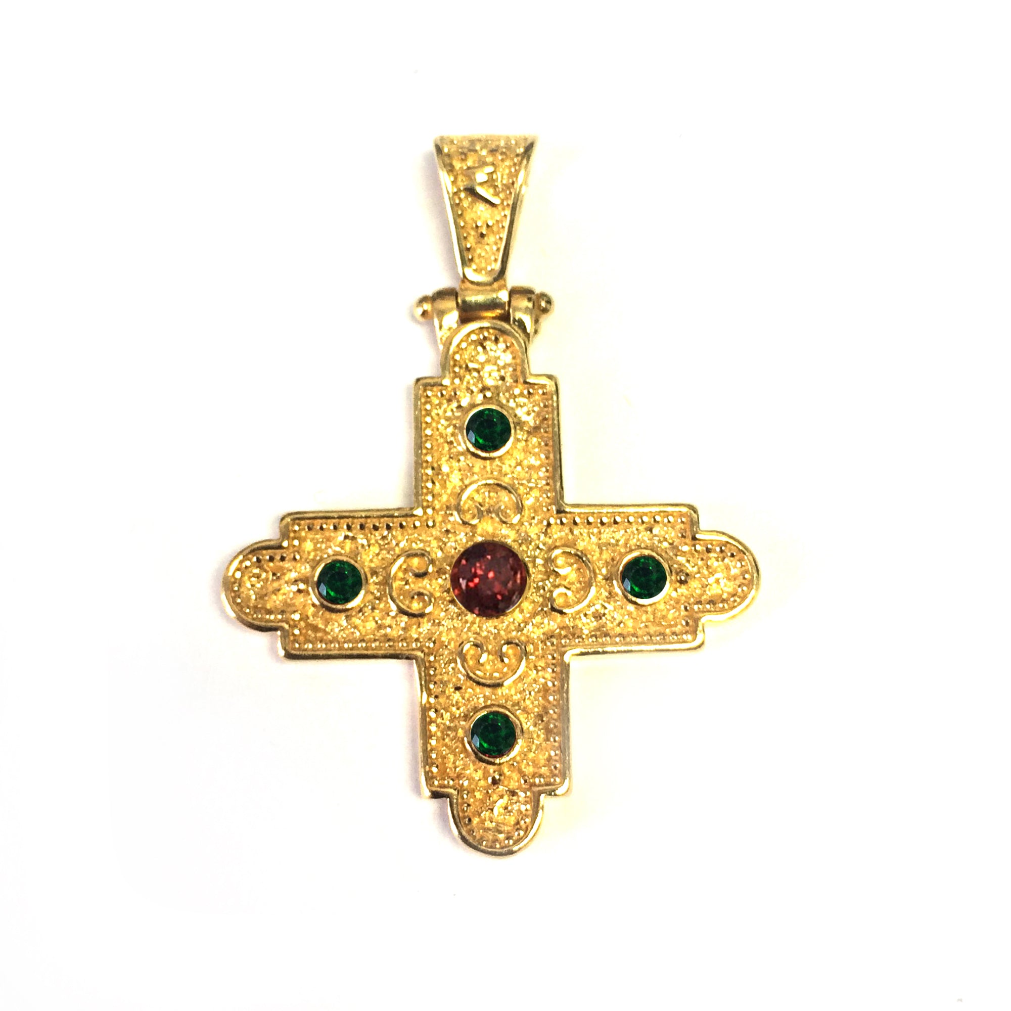 Sterling Silver 18 Karat Gold Overlay Byzantine Style Cross Pendant fine designer jewelry for men and women