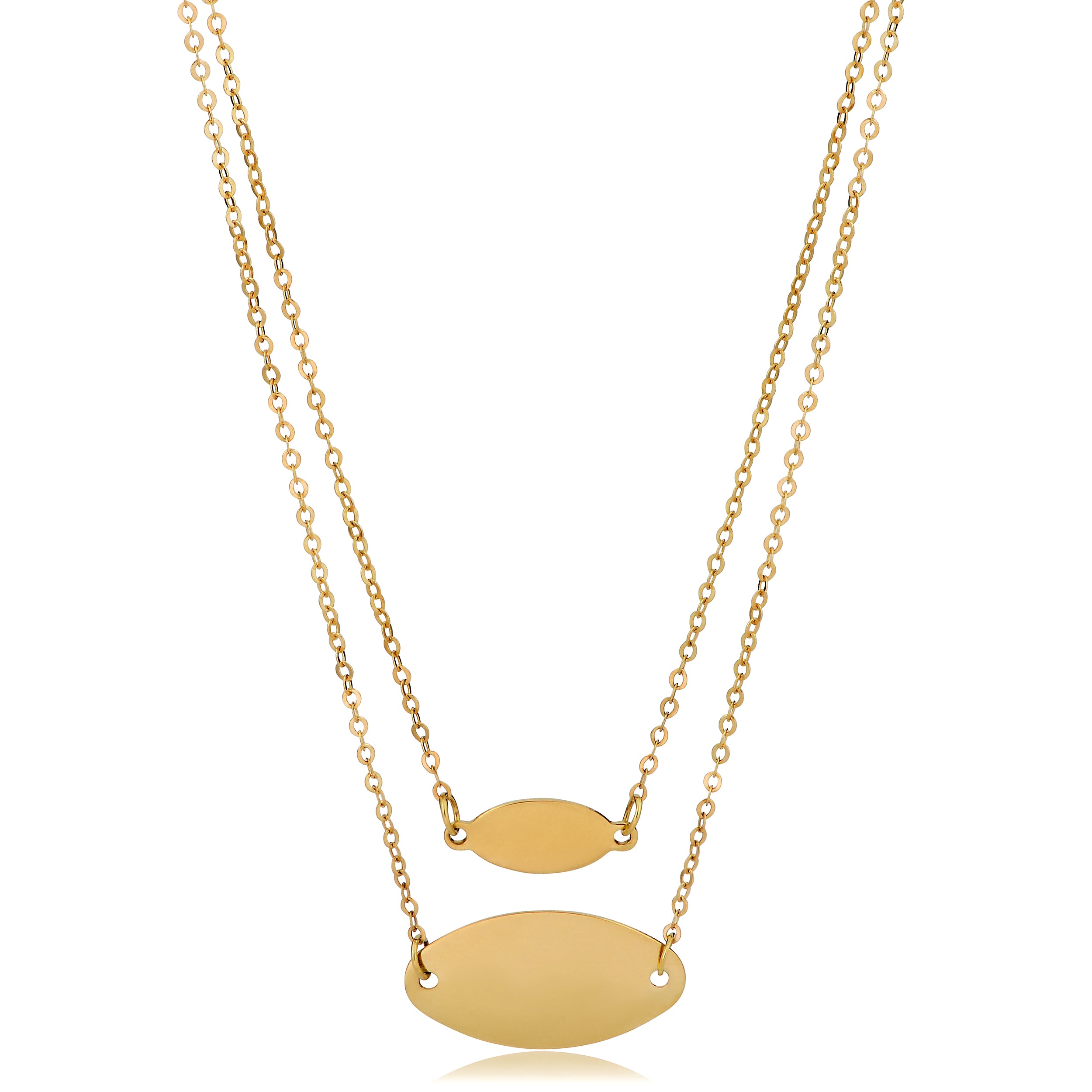 14K Yellow Gold Graduated Oval Disc Layered Necklace, 18" fine designer jewelry for men and women