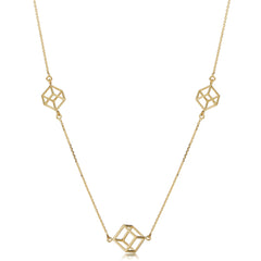 14k Yellow Gold 3D Cube Pendant Adjustable Necklace, 18" fine designer jewelry for men and women
