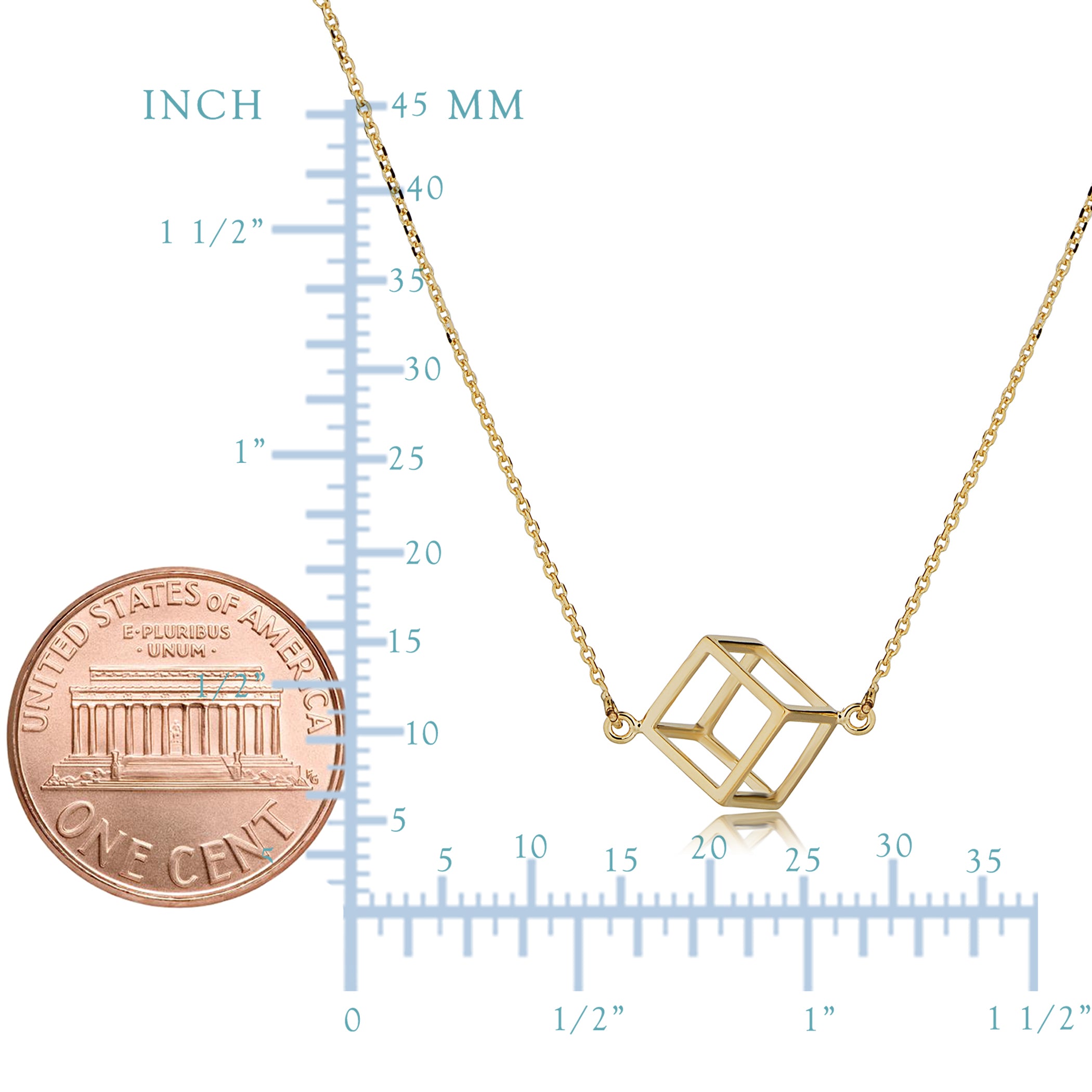 14k Yellow Gold 3D Cube Pendant Adjustable Necklace, 18" fine designer jewelry for men and women