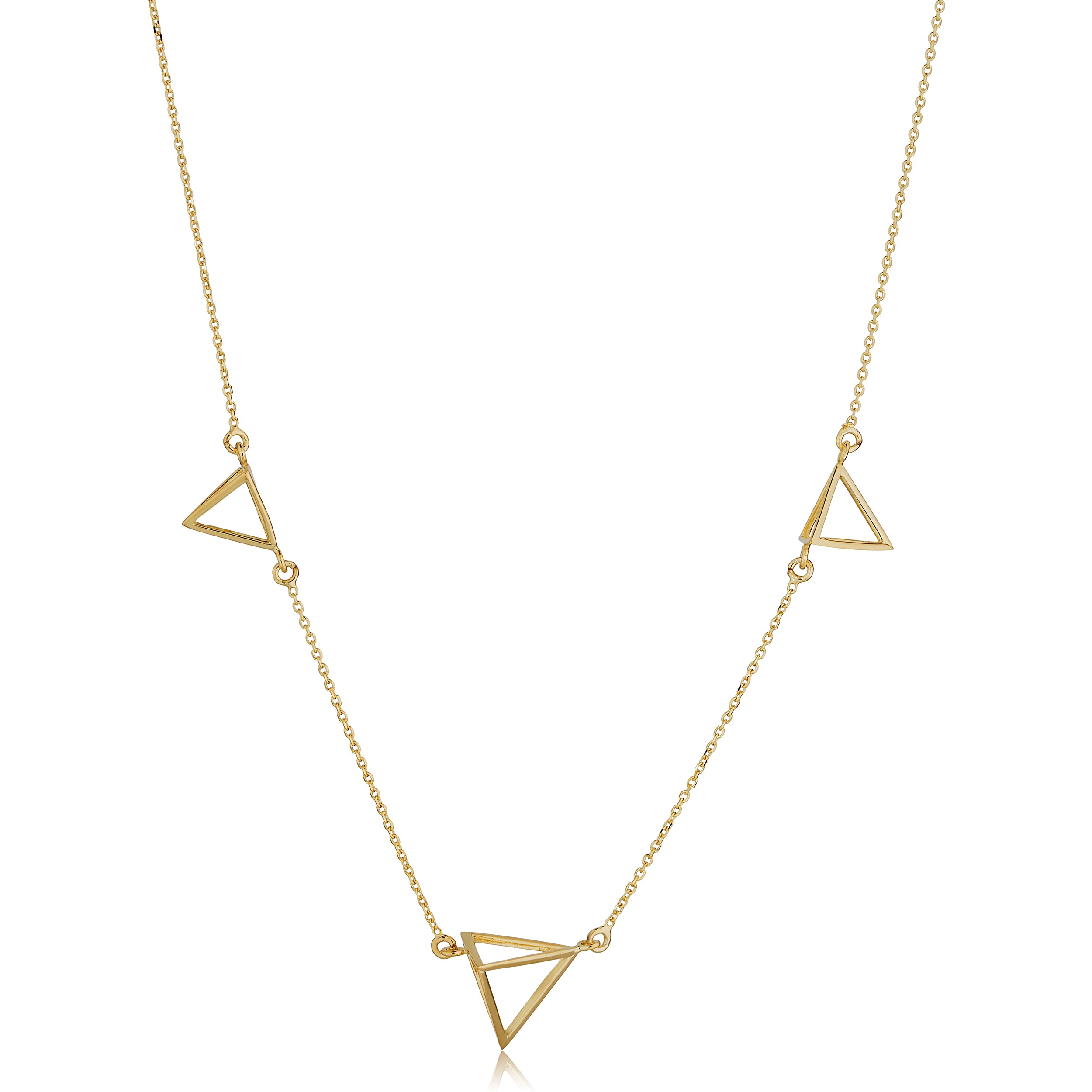 14k Yellow Gold 3D Triangle Station Adjustable Necklace, 18" fine designer jewelry for men and women