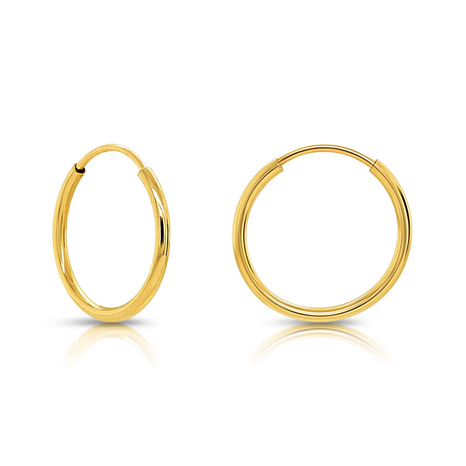10k Yellow Gold Shiny Endless Round Hoop Earrings fine designer jewelry for men and women