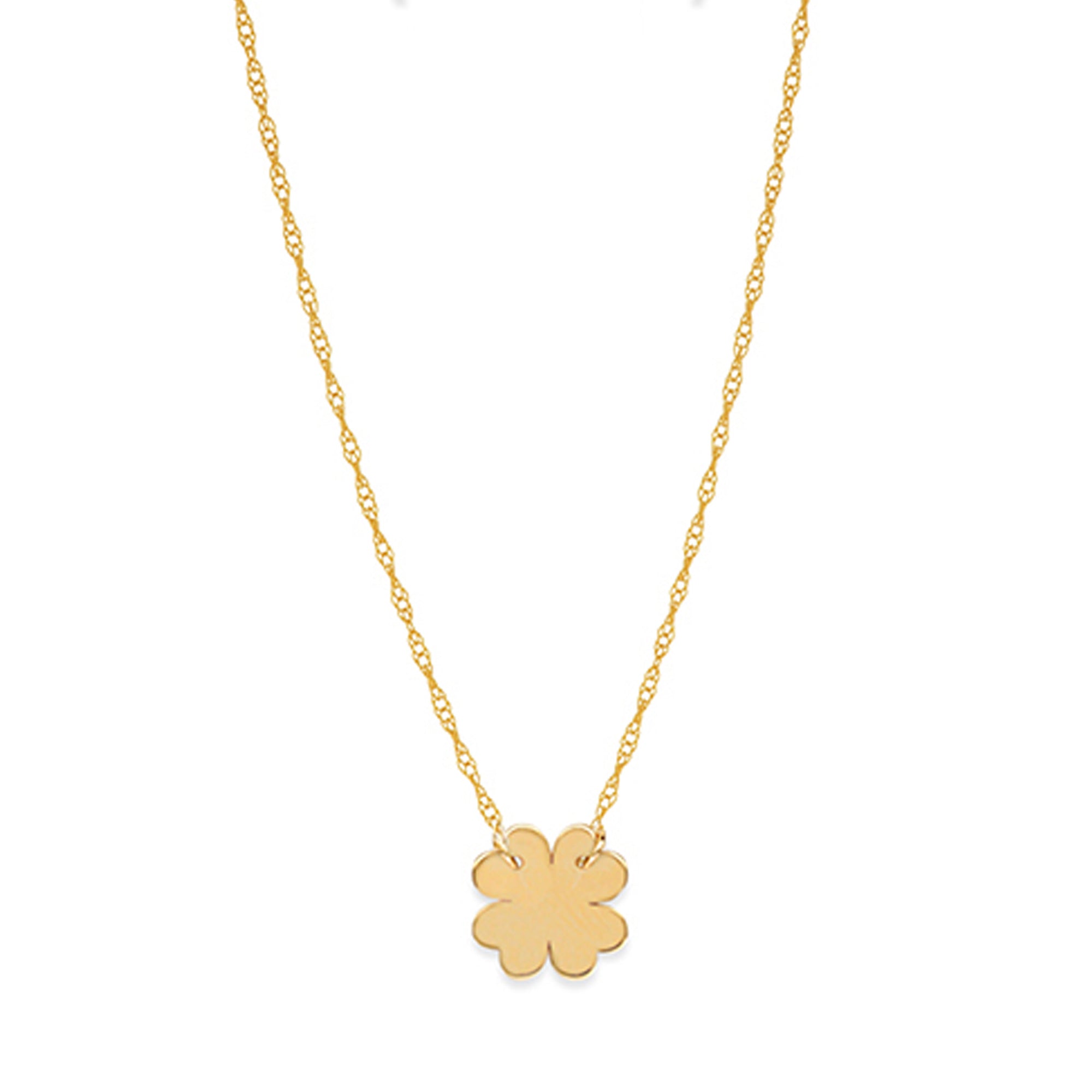 14K Yellow Gold Mini Clover Pendant Necklace, 16" To 18" Adjustable fine designer jewelry for men and women