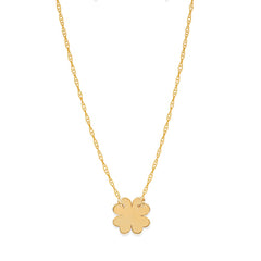 14K Yellow Gold Mini Clover Pendant Necklace, 16" To 18" Adjustable fine designer jewelry for men and women