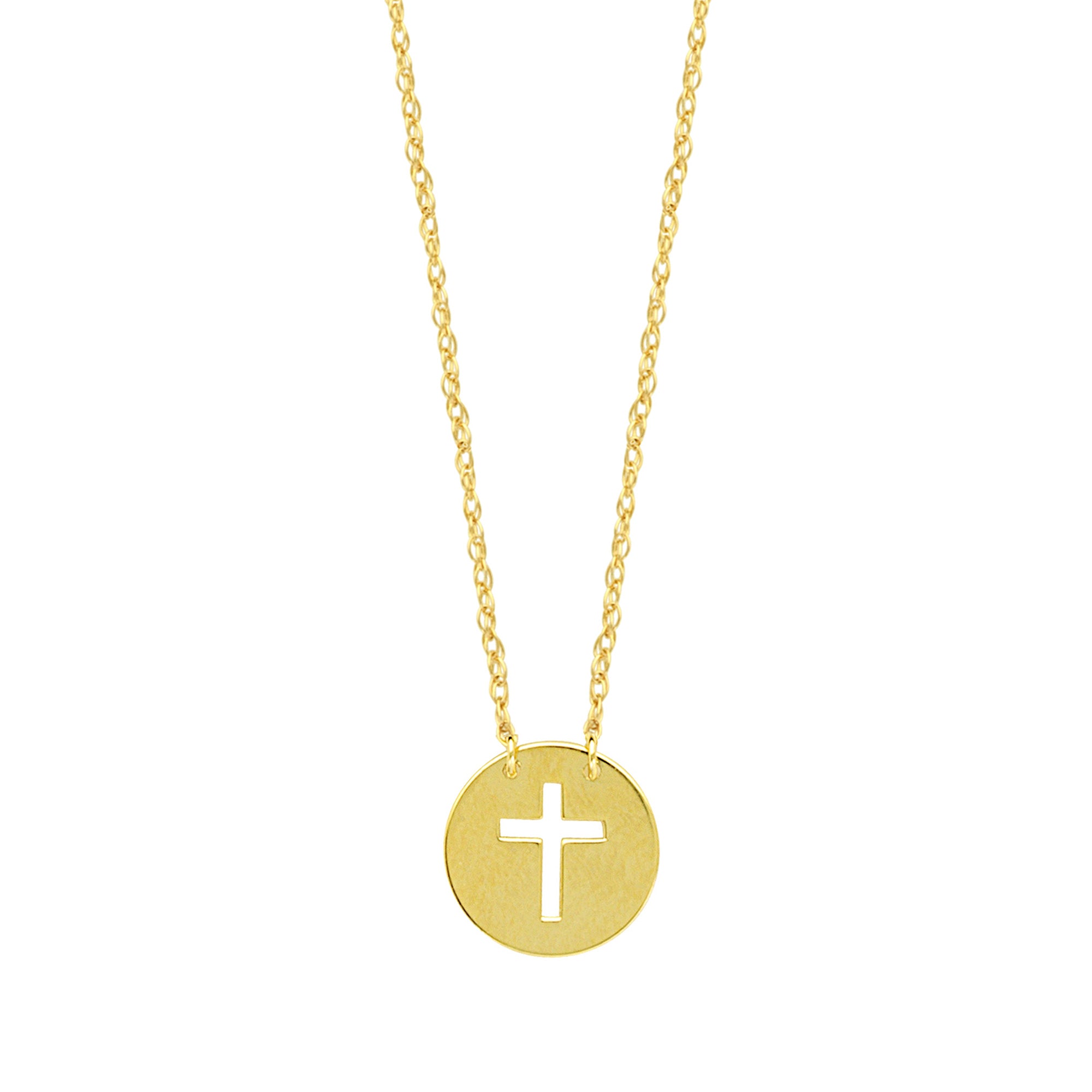 14K Yellow Gold Mini Cross Pendant Necklace, 16" To 18" Adjustable fine designer jewelry for men and women