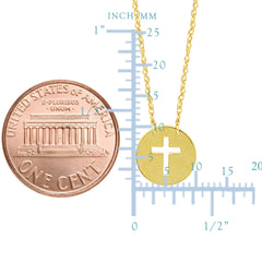 14K Yellow Gold Mini Cross Pendant Necklace, 16" To 18" Adjustable fine designer jewelry for men and women