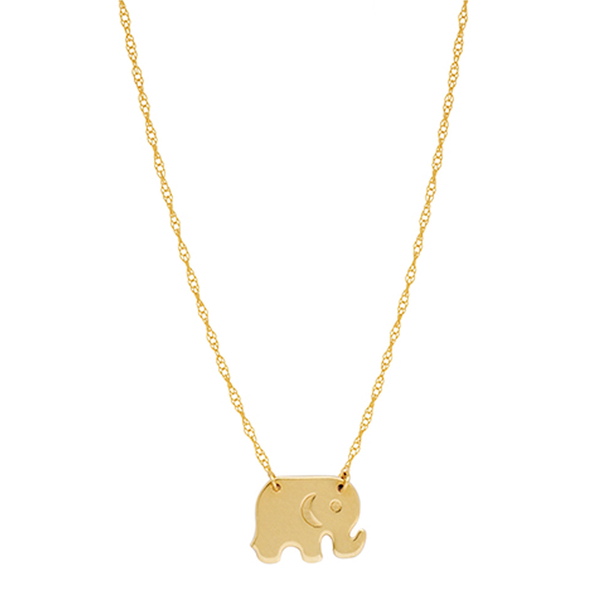 14K Yellow Gold Mini Baby Elephant Pendant Necklace, 16" To 18" Adjustable fine designer jewelry for men and women