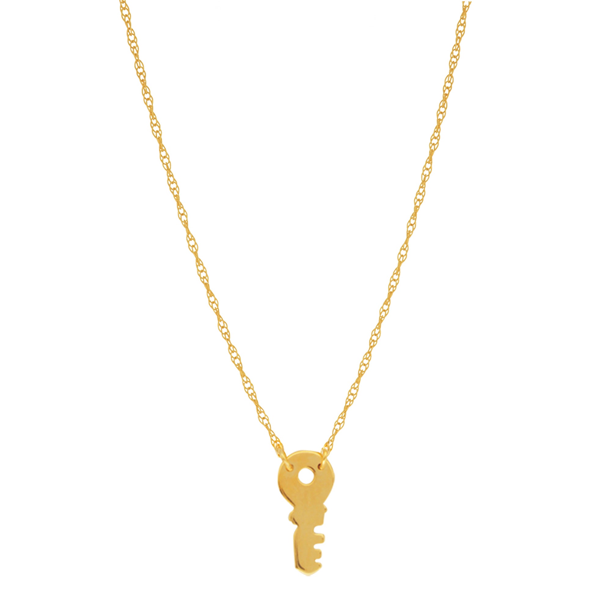 14K Yellow Gold Mini Key Pendant Necklace, 16" To 18" Adjustable fine designer jewelry for men and women