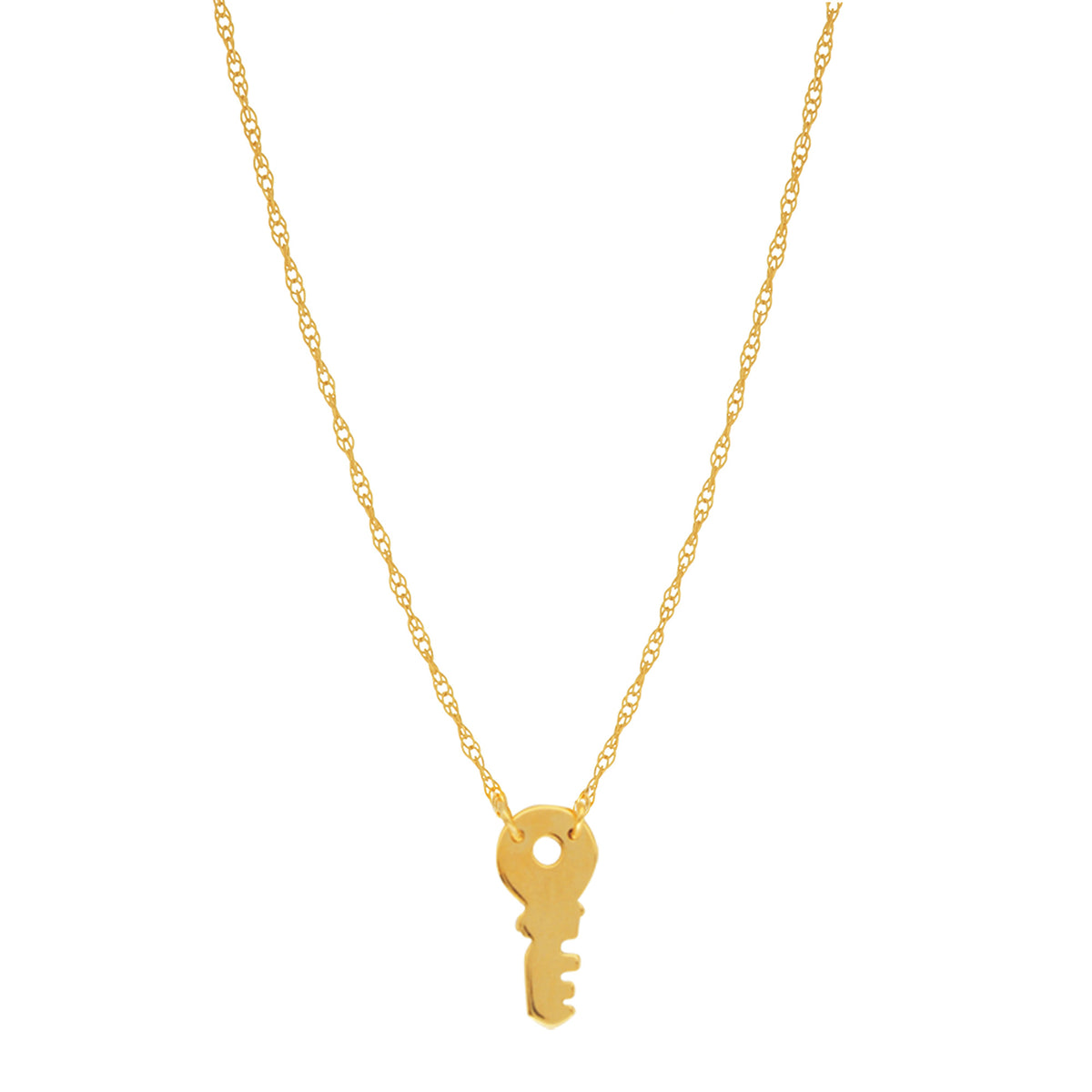 14K Yellow Gold Mini Key Pendant Necklace, 16" To 18" Adjustable fine designer jewelry for men and women