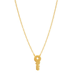 14K Yellow Gold Mini Key Pendant Necklace, 16" To 18" Adjustable fine designer jewelry for men and women