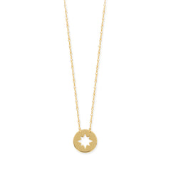 14K Yellow Gold Mini Northern Star Pendant Necklace, 16" To 18" Adjustable fine designer jewelry for men and women