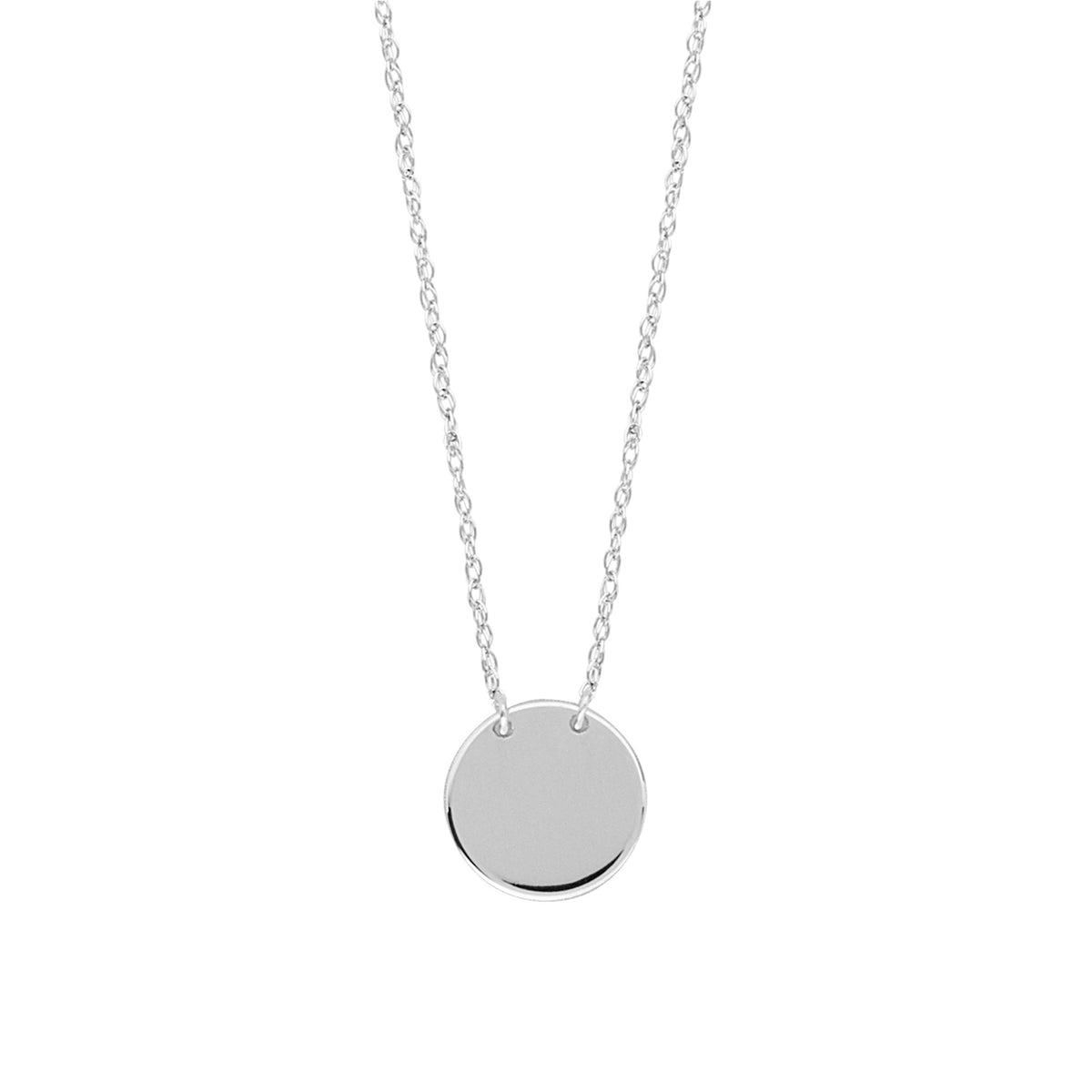 14K White Gold Mini Engravable Disk Pendant Necklace, 16" To 18" Adjustable fine designer jewelry for men and women