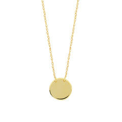 14K Yellow Gold Mini Engravable Disk Pendant Necklace, 16" To 18" Adjustable fine designer jewelry for men and women