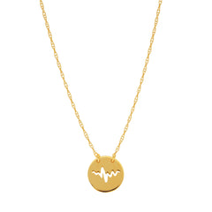 14K Yellow Gold Mini Heartbeat Pendant Necklace, 16" To 18" Adjustable fine designer jewelry for men and women