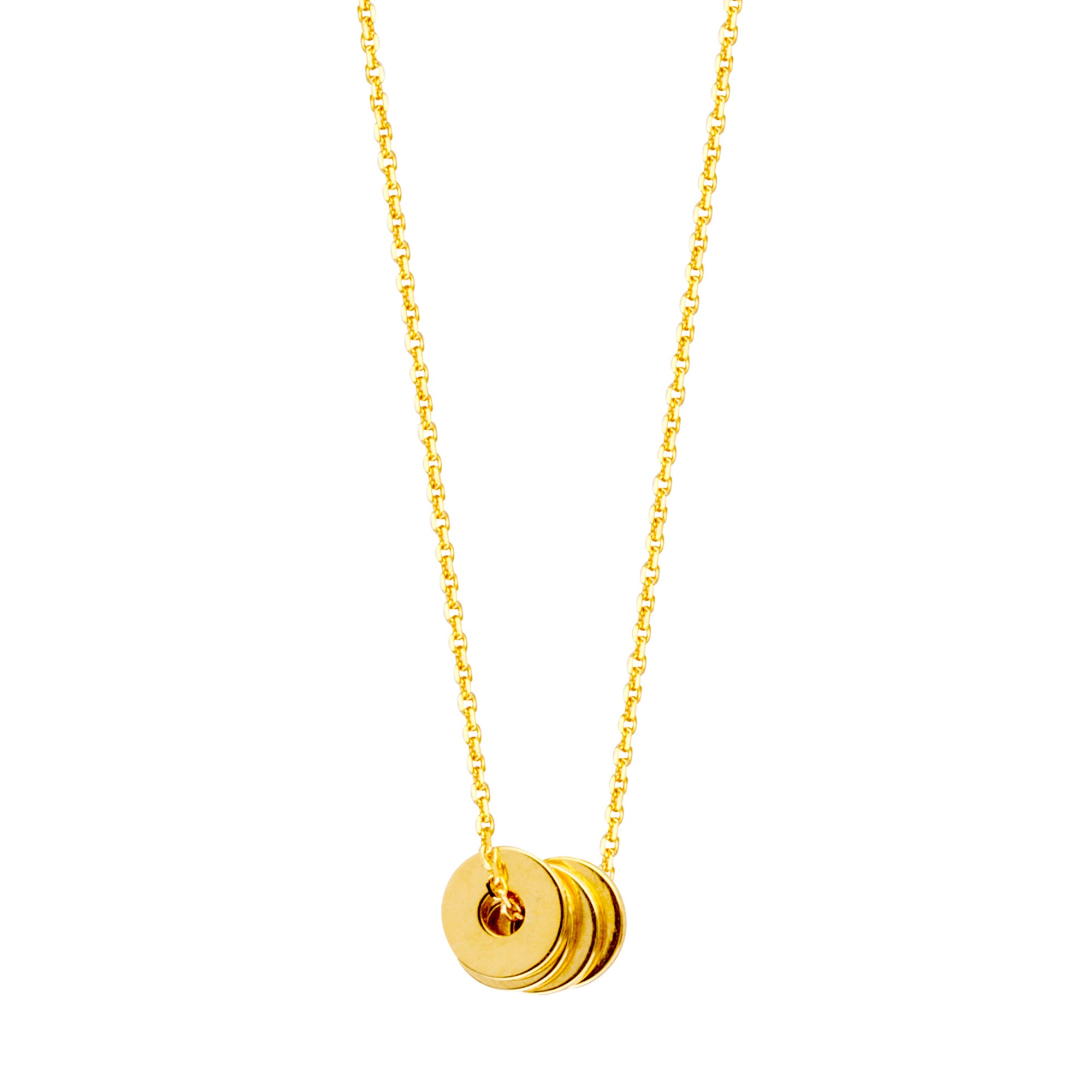 14K Yellow Gold 4 Mini Open Disc Pendants Necklace, 16" To 18" Adjustable fine designer jewelry for men and women