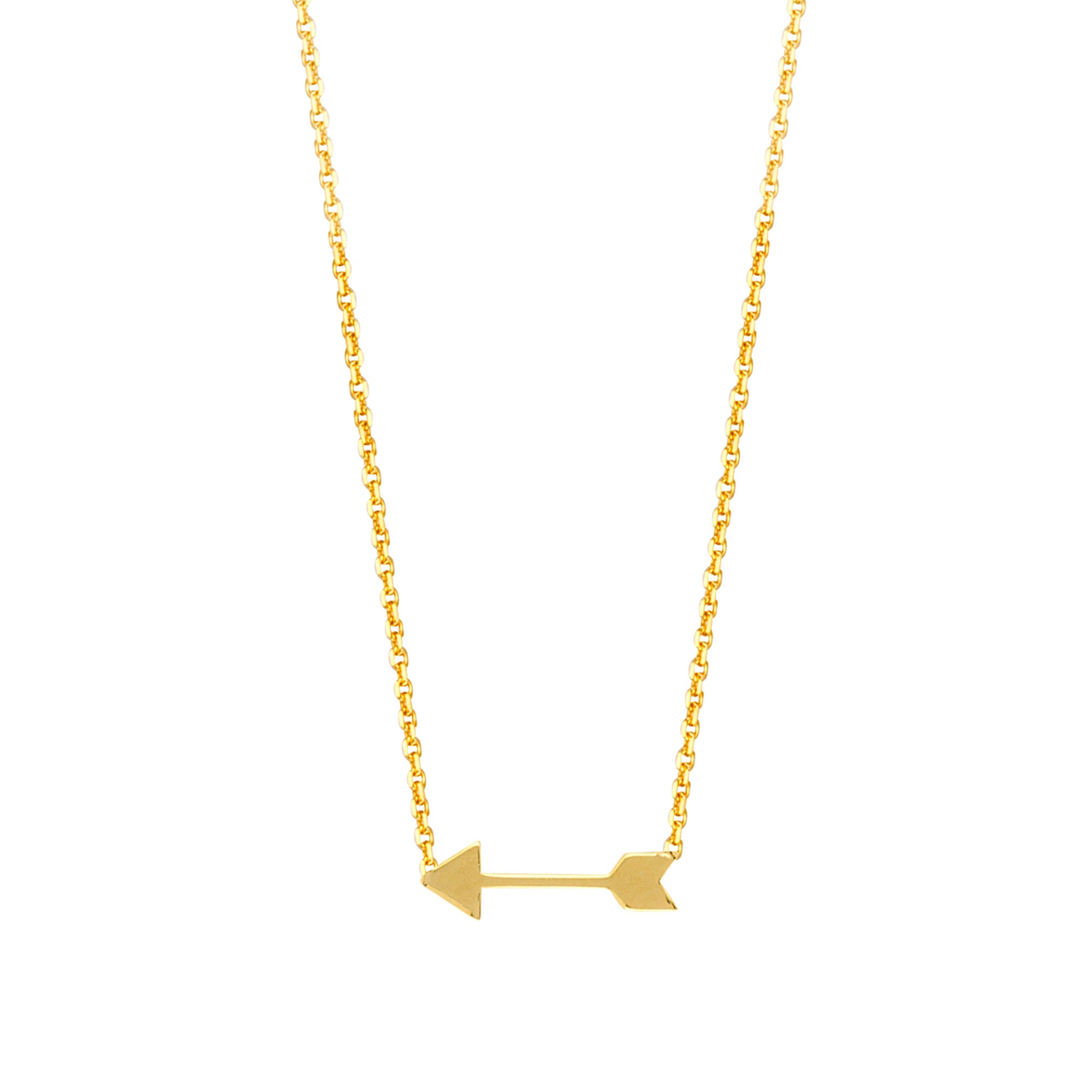 14K Yellow Gold Mini Arrow Pendant Necklace, 16" To 18" Adjustable fine designer jewelry for men and women