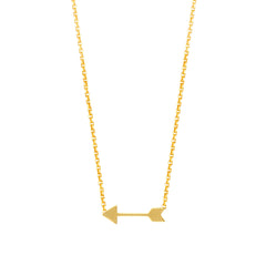 14K Yellow Gold Mini Arrow Pendant Necklace, 16" To 18" Adjustable fine designer jewelry for men and women