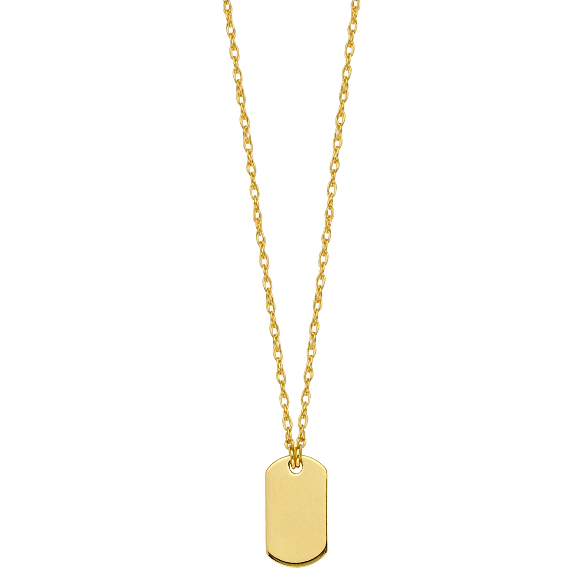 14K Yellow Gold Engravable Dog Tag Pendant Necklace, 16" To 18" Adjustable fine designer jewelry for men and women
