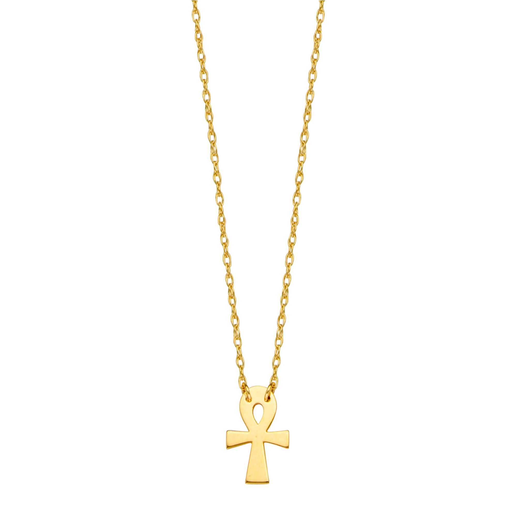 14K Yellow Gold Mini Ankh Cross Pendant Necklace, 16" To 18" Adjustable fine designer jewelry for men and women