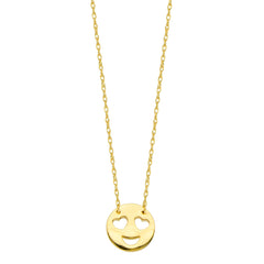 14K Yellow Gold Love Smiley Face Pendant Necklace, 16" To 18" Adjustable fine designer jewelry for men and women
