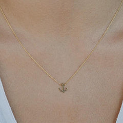 14K Yellow Gold Mini Anchor Pendant Necklace, 16" To 18" Adjustable fine designer jewelry for men and women