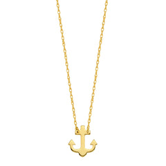 14K Yellow Gold Mini Anchor Pendant Necklace, 16" To 18" Adjustable fine designer jewelry for men and women