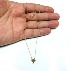 14K Yellow Gold Mini Palm Tree Necklace, 16" To 18" Adjustable fine designer jewelry for men and women