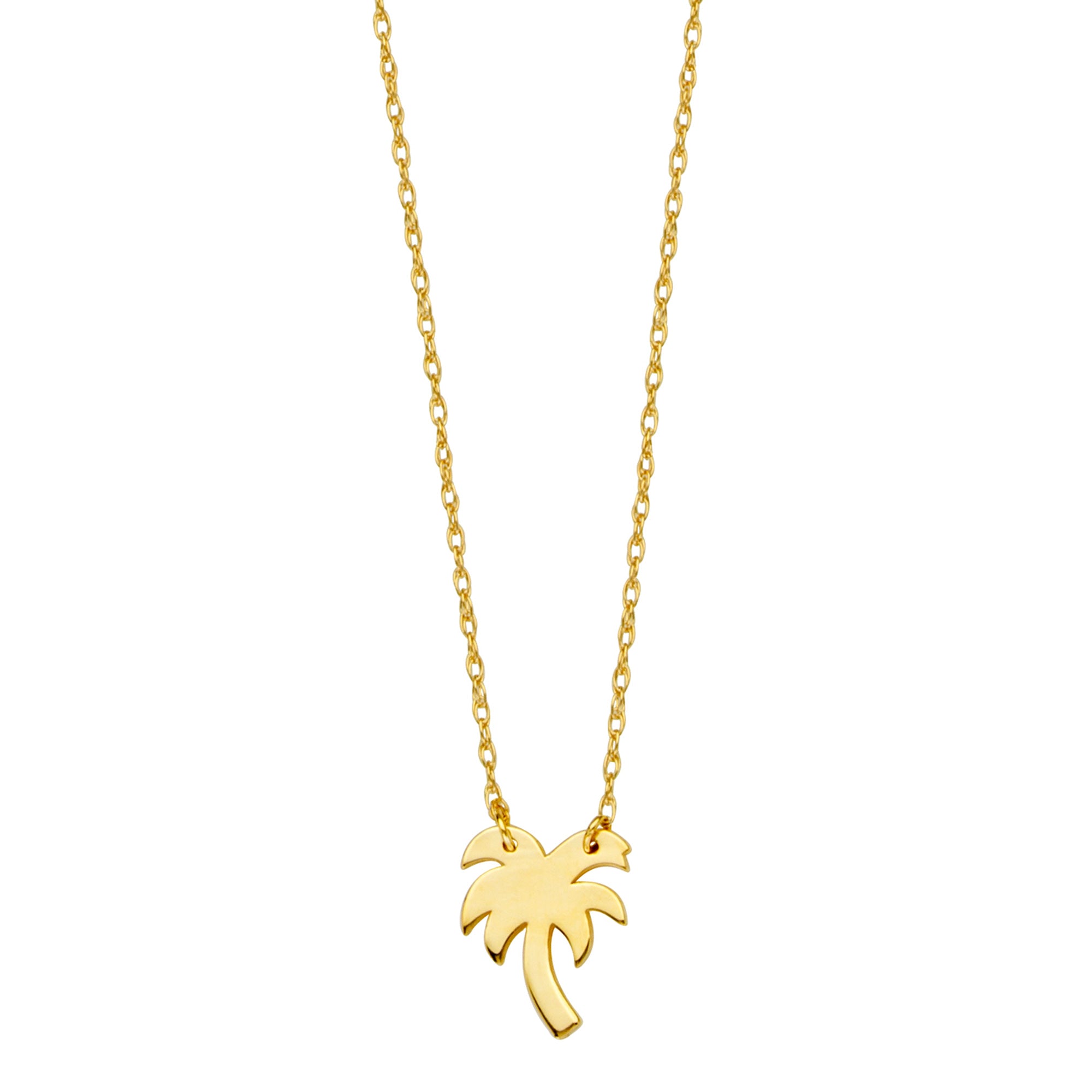 14K Yellow Gold Mini Palm Tree Necklace, 16" To 18" Adjustable fine designer jewelry for men and women
