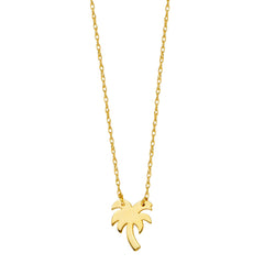 14K Yellow Gold Mini Palm Tree Necklace, 16" To 18" Adjustable fine designer jewelry for men and women