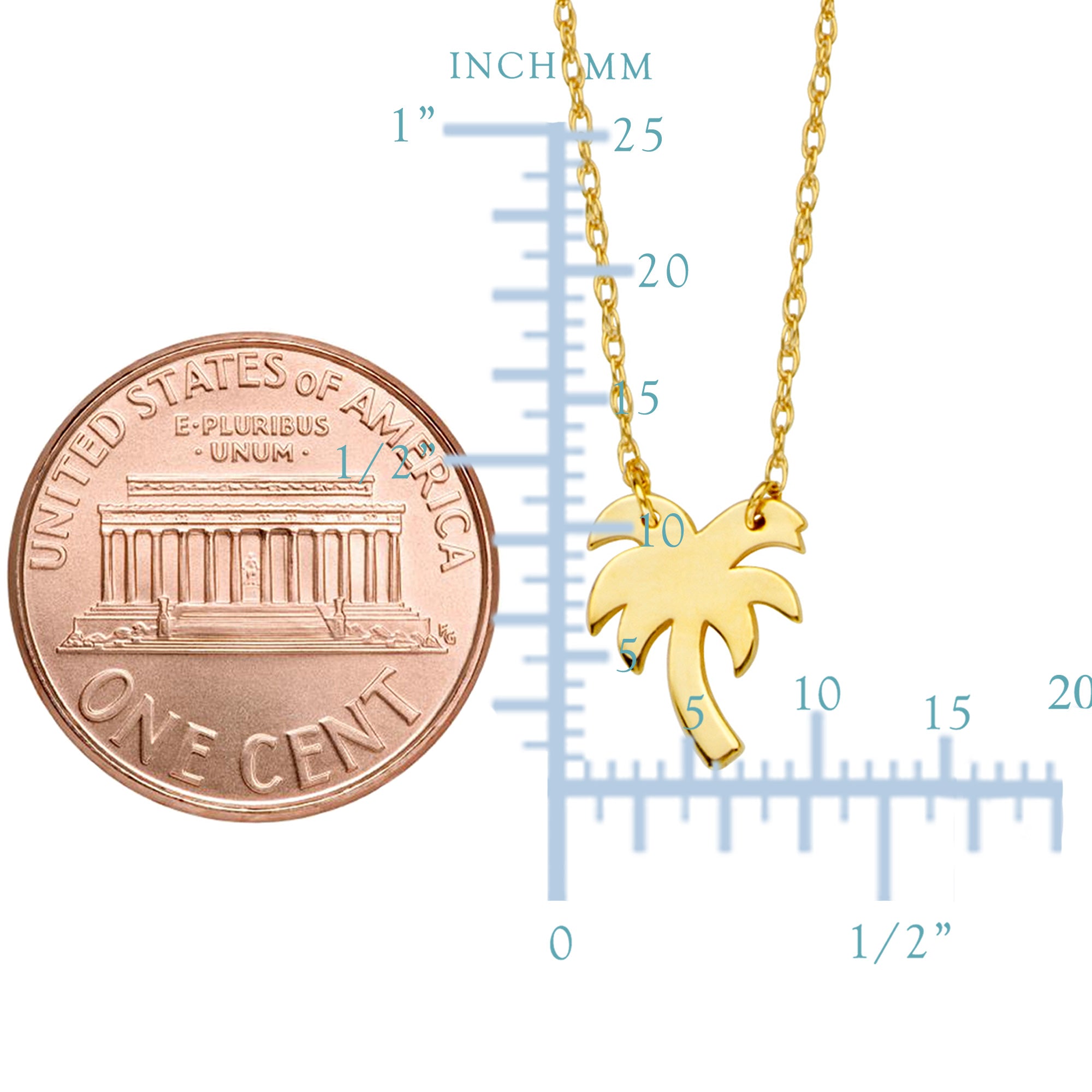 14K Yellow Gold Mini Palm Tree Necklace, 16" To 18" Adjustable fine designer jewelry for men and women