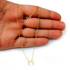 14K Yellow Gold Mini Crescent Moon Pendant Necklace, 16" To 18" Adjustable fine designer jewelry for men and women