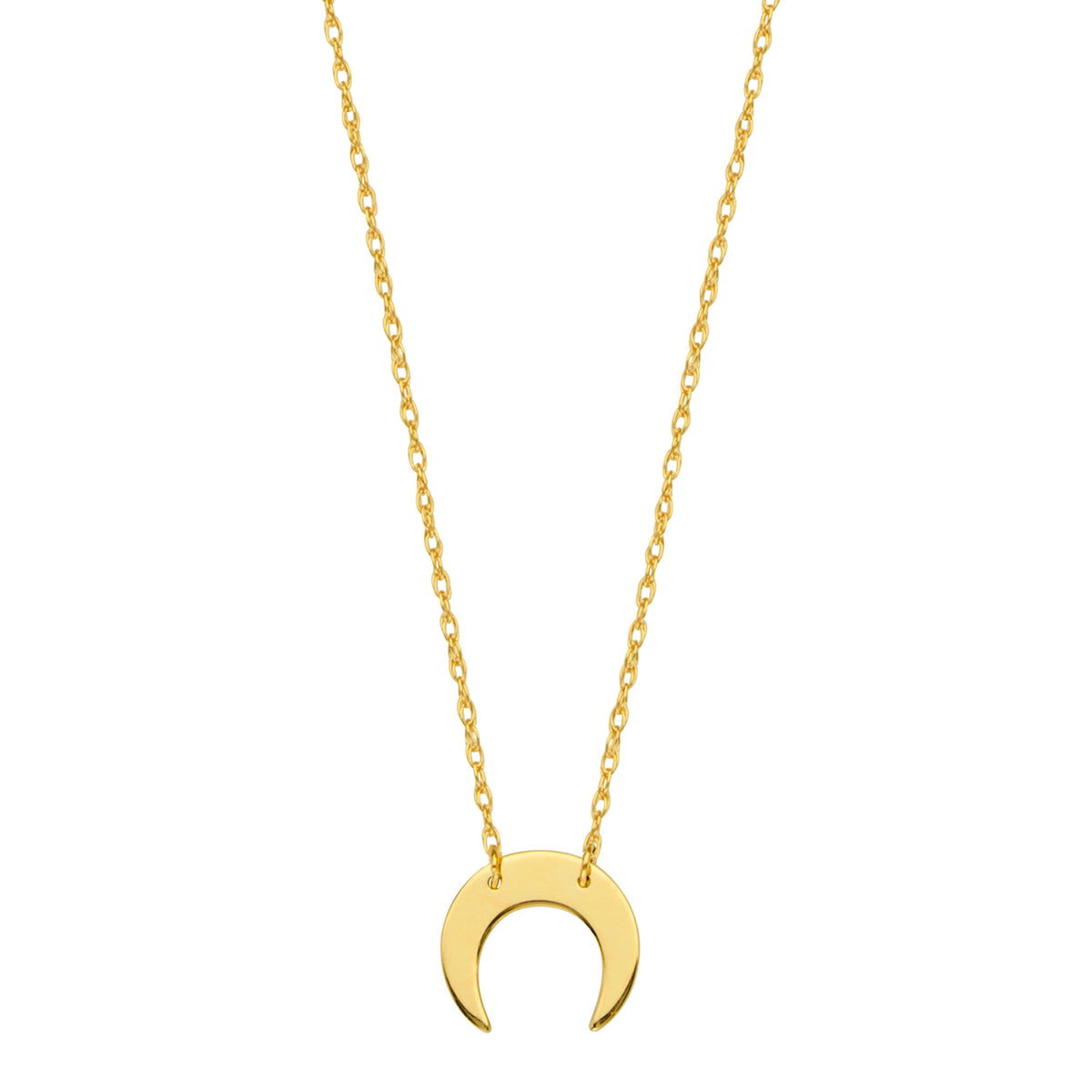 14K Yellow Gold Mini Crescent Moon Pendant Necklace, 16" To 18" Adjustable fine designer jewelry for men and women