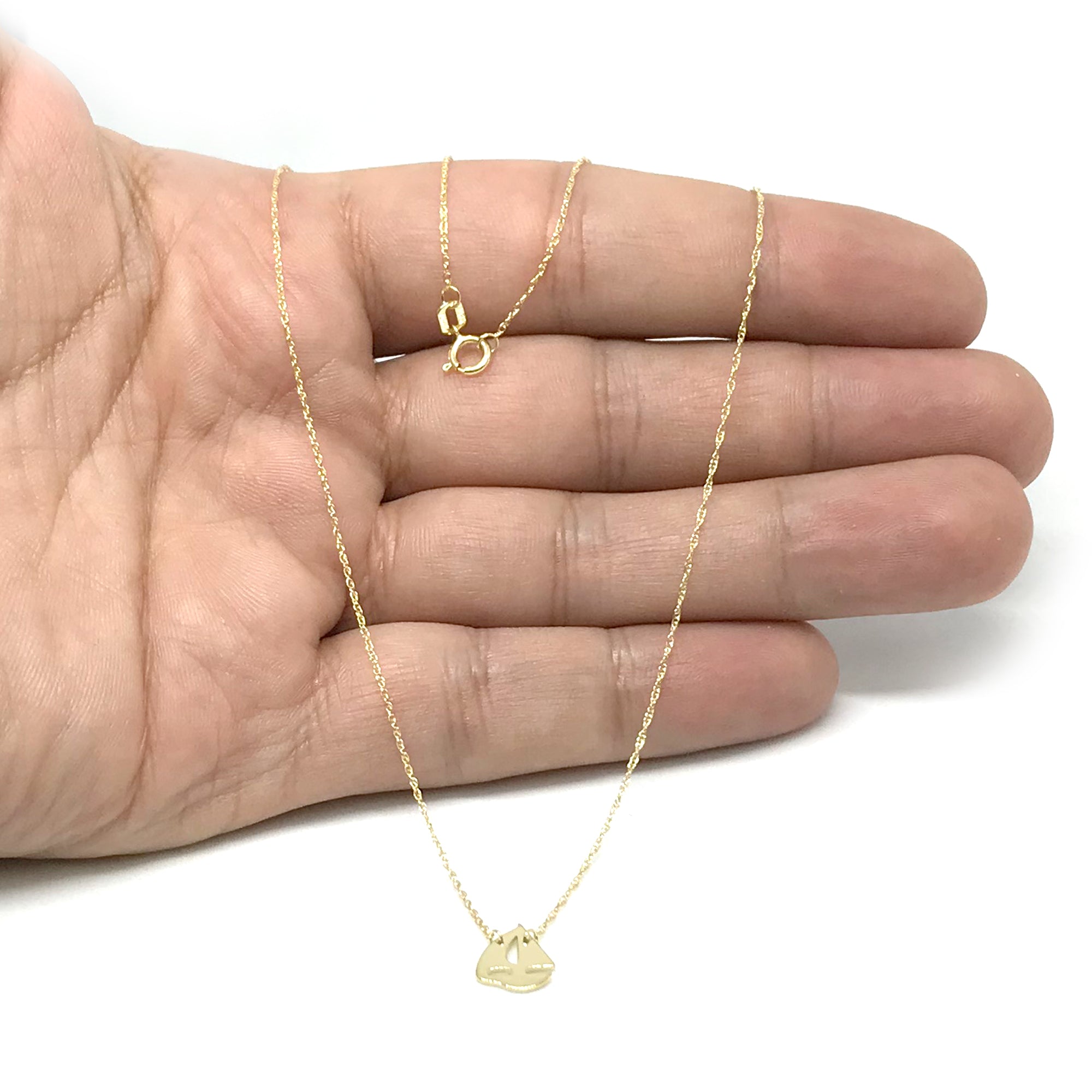 14K Yellow Gold Mini Sailing Boat Pendant Necklace, 16" To 18" Adjustable fine designer jewelry for men and women