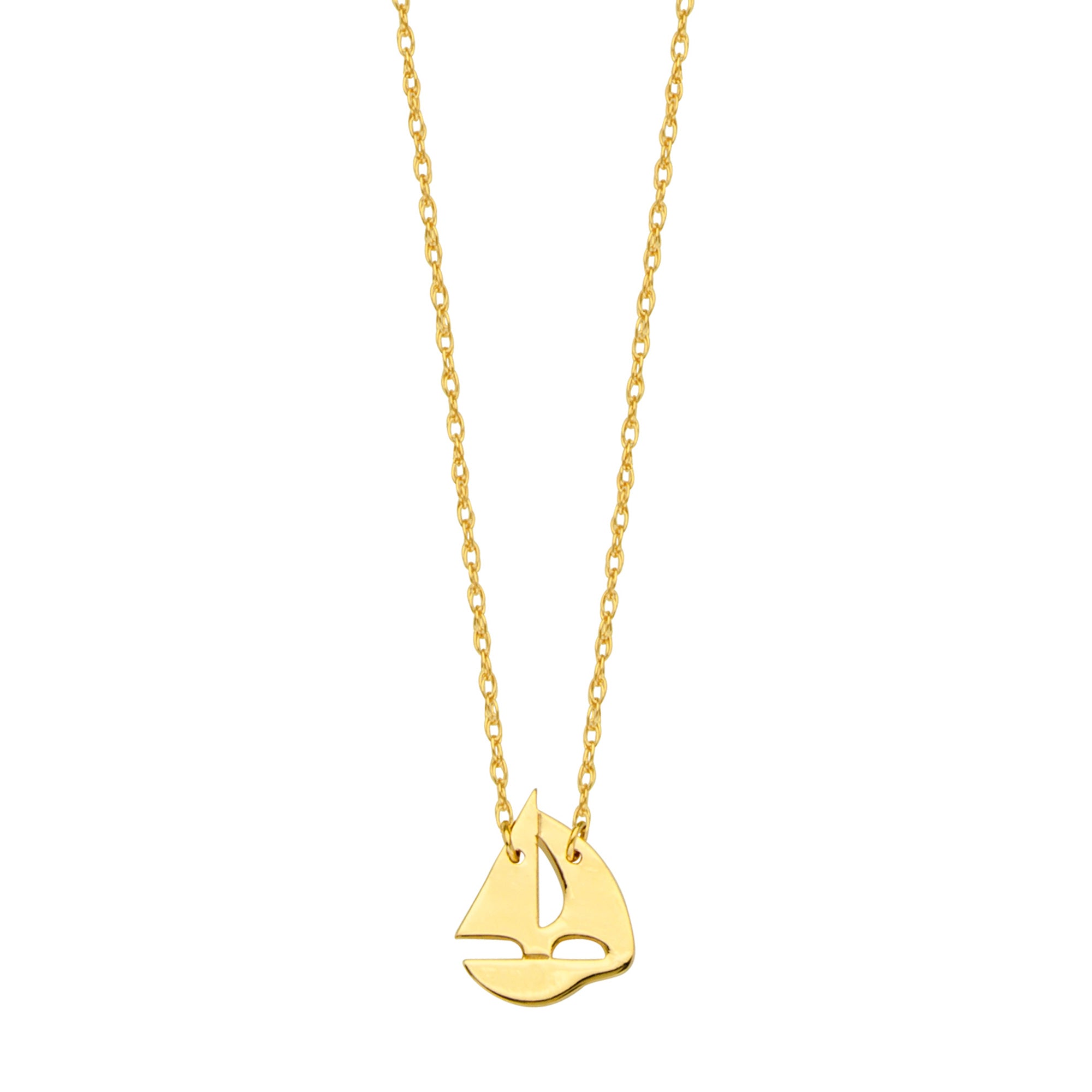 14K Yellow Gold Mini Sailing Boat Pendant Necklace, 16" To 18" Adjustable fine designer jewelry for men and women