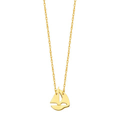 14K Yellow Gold Mini Sailing Boat Pendant Necklace, 16" To 18" Adjustable fine designer jewelry for men and women
