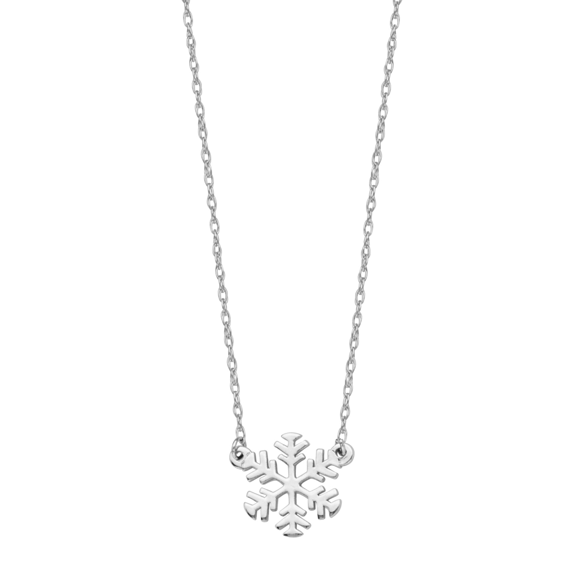 14K White Gold Mini Snowflake Pendant Necklace, 16" To 18" Adjustable fine designer jewelry for men and women