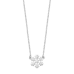 14K White Gold Mini Snowflake Pendant Necklace, 16" To 18" Adjustable fine designer jewelry for men and women