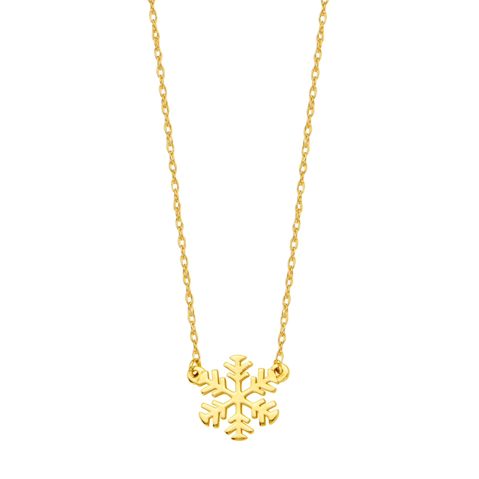 14K Yellow Gold Mini Snowflake Pendant Necklace, 16" To 18" Adjustable fine designer jewelry for men and women