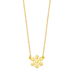 14K Yellow Gold Mini Snowflake Pendant Necklace, 16" To 18" Adjustable fine designer jewelry for men and women
